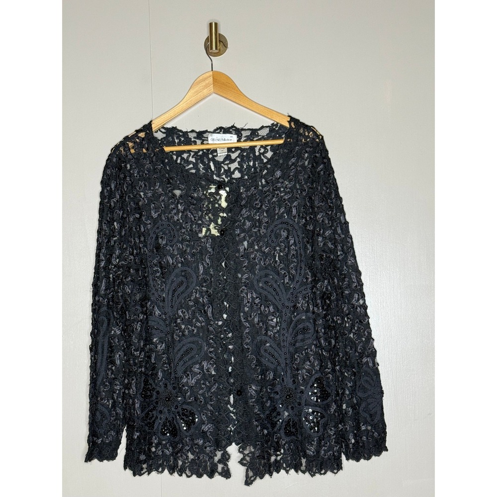 Black Lace Embellished Jacket Womens 1X NWT Beaded Sequin Boho Evening